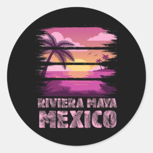 Sunset Mexico Riviera Maya Summer Vacation Beach S Classic Round Sticker