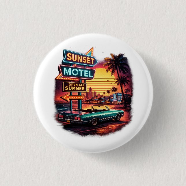 Sunset Motel Open All Night Retro Design 1 Inch Round Button (Front)