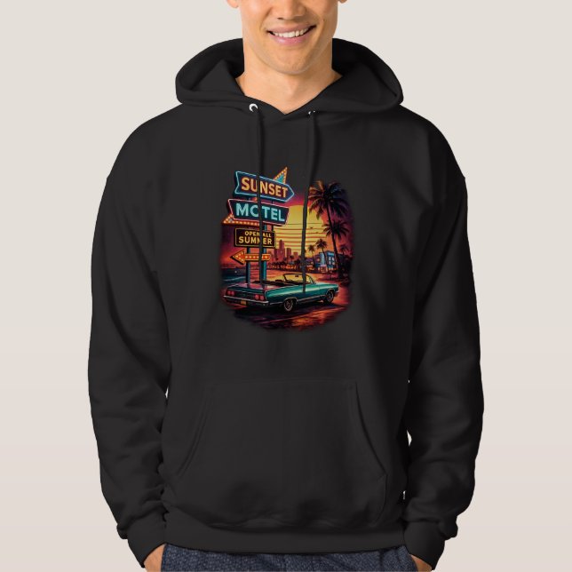 Sunset Motel Open All Night Retro Design Hoodie (Front)