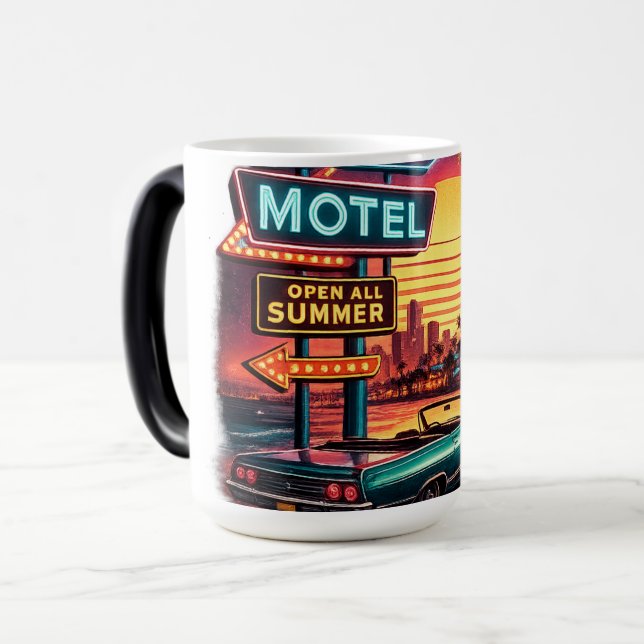 Sunset Motel Open All Night Retro Design Magic Mug (Front Left)