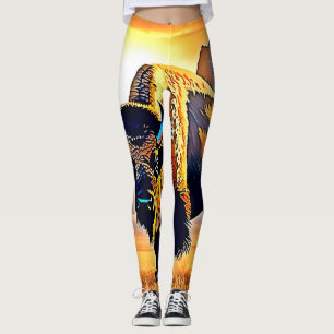 Sunset Mountain Bison Art Design Leggings