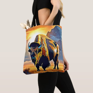 Sunset Mountain Bison Art Design Tote Bag