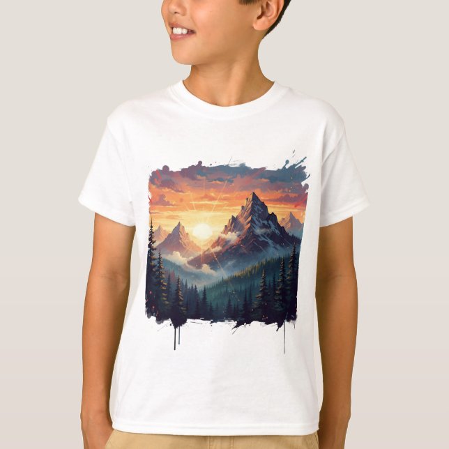 Sunset Mountain Forest Art T-Shirt  (Devant)