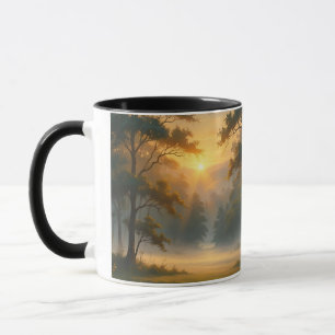 Sunset Mountain Forest Landscape with Two Trees Mug