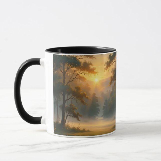 Sunset Mountain Forest Landscape with Two Trees Mug (Left)