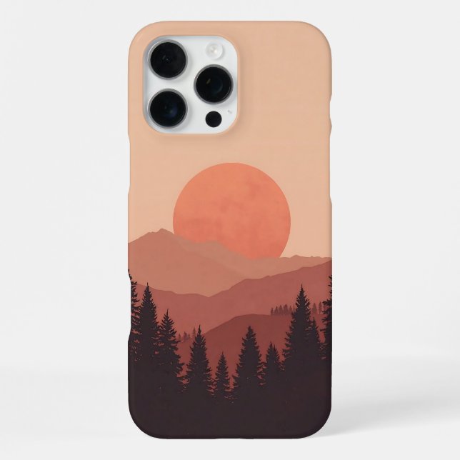 Sunset Mountain Forest Nature Illustration iPhone Case (Back)