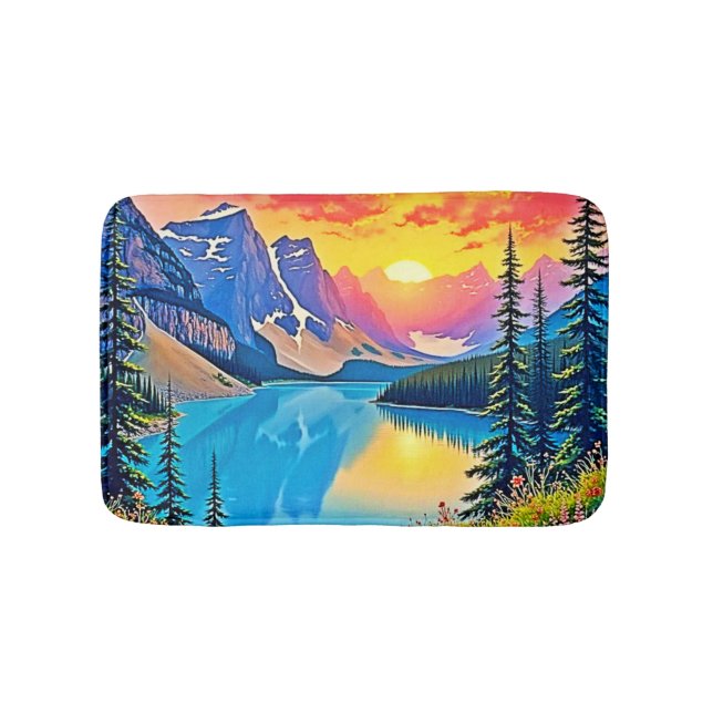 Sunset Mountain Lake Majesty Art Bath Mat (Front)