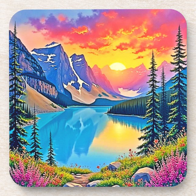 Sunset Mountain Lake Majesty Art Coaster (Front)
