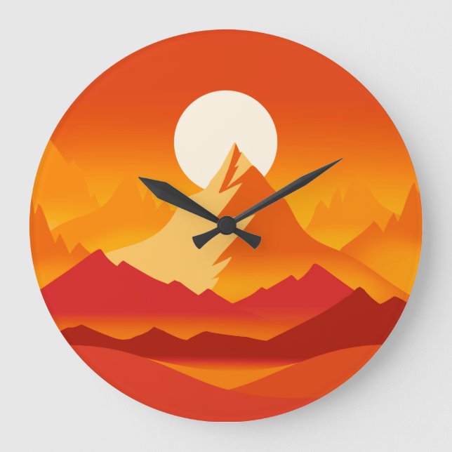 Sunset Mountain Peaks Landscape Illustration Large Clock (Front)