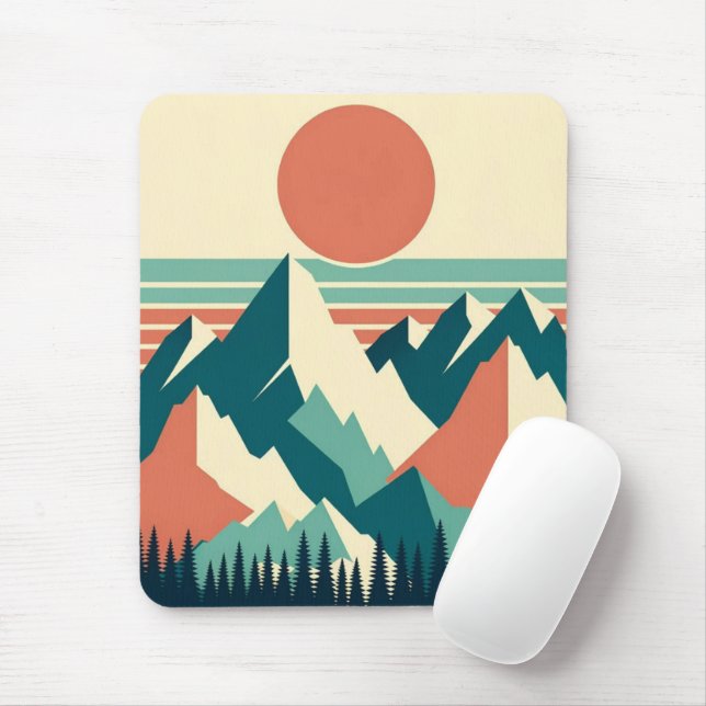 Sunset Mountain Peaks Retro Mouse Pad (With Mouse)