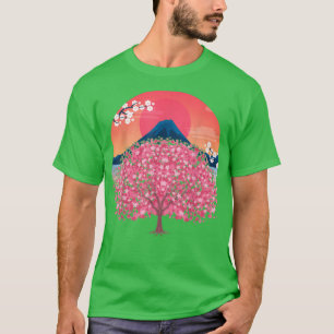 Sunset Mountain Pink Flower Sakura Japanese Cherry T-Shirt