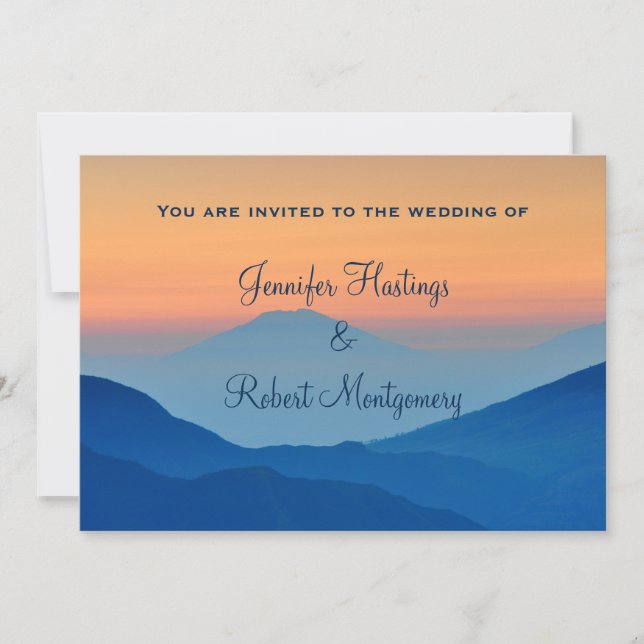Sunset Mountain Powder Blue Wedding Invitation (Front)