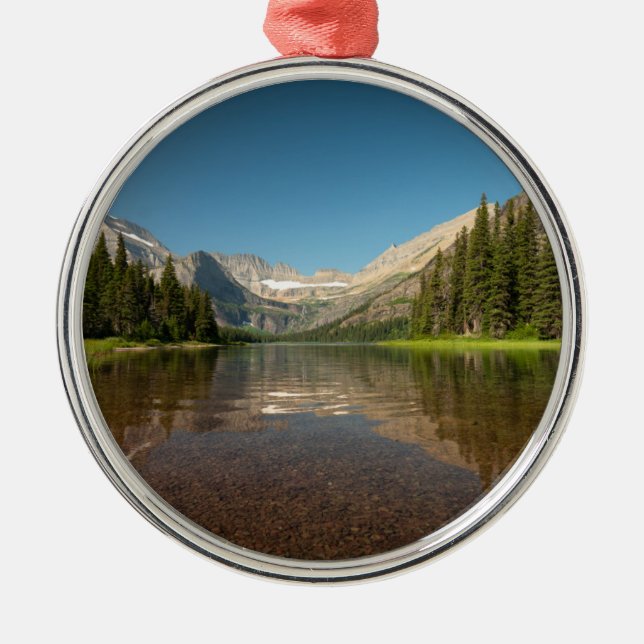 Sunset Mountain Reflection | Glacier National Park Metal Ornament (Front)