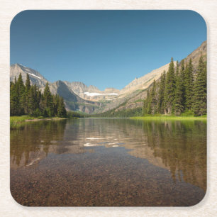 Sunset Mountain Reflection   Glacier National Park Square Paper Coaster