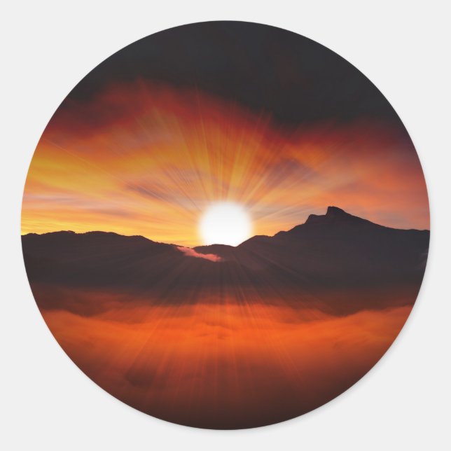 Sunset Mountain Silhouettes Nature Scenery Classic Round Sticker (Front)
