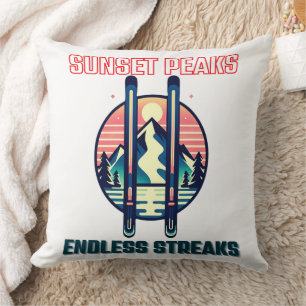 Sunset Mountain Ski Adventure Throw Pillow