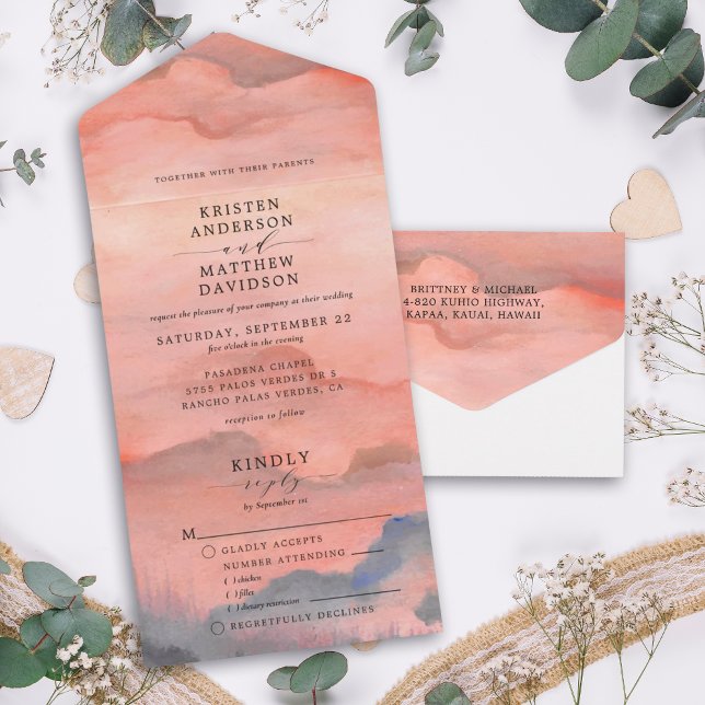 Sunset Mountain Watercolor Wedding All In One Invitation (Creator Uploaded)