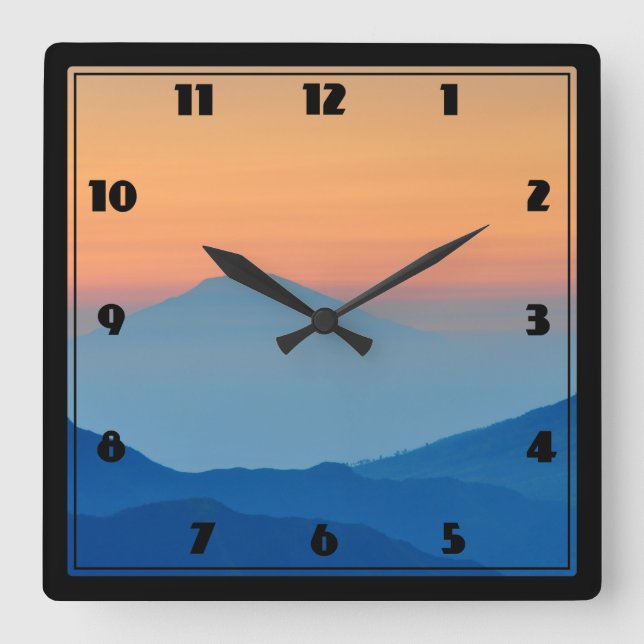 Sunset Mountains Abstract Landscape Square Wall Clock (Front)