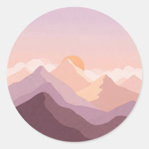 Sunset Mountains Classic Round Sticker