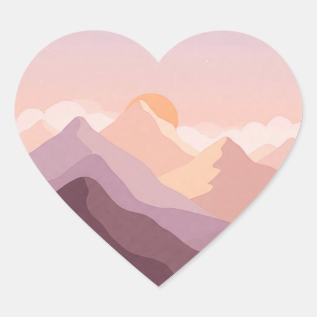 Sunset Mountains Heart Sticker (Front)