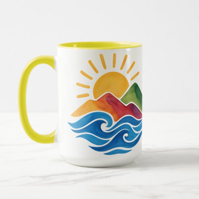 Sunset Mountains Ocean Ceramic Mug (Left)