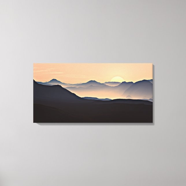 Sunset Mountains Silhouette Stretched Canvas Print (Front)