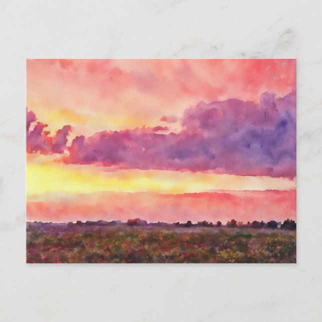 Sunset, my 2004 photo as computer watercolor postcard (Front)