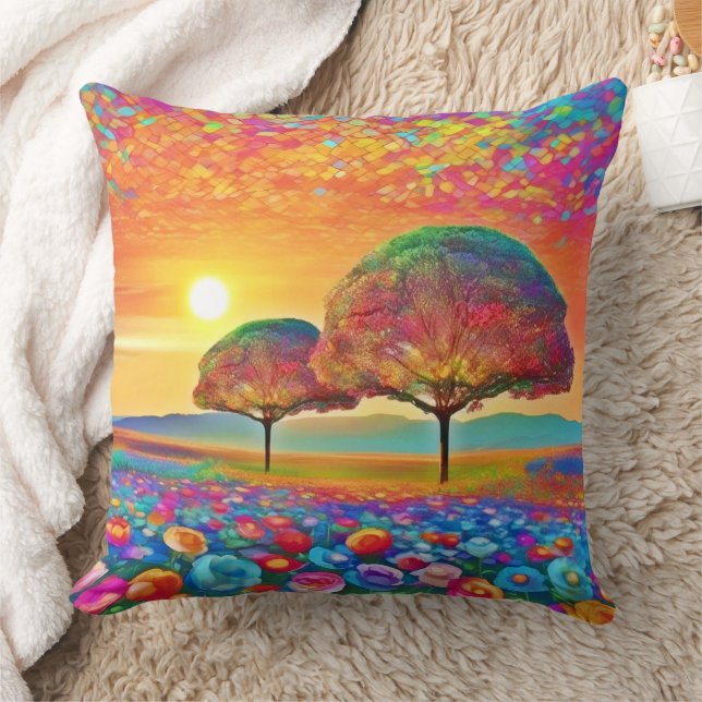 Sunset Nature's Kaleidoscope  Throw Pillow (Blanket)