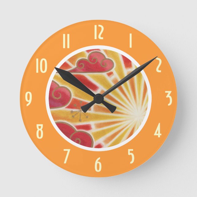 Sunset 'Numbers' clock round orange (Front)