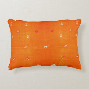 Sunset Oasis: Orange Heritage Boho Moroccan Accent Pillow
