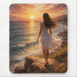 Sunset Ocean Aesthetic Mouse Pad<br><div class="desc">Upgrade your workspace with this beautiful Sunset Ocean Aesthetic Mouse Pad, featuring a stunning fine art oil painting of a peaceful seaside sunset. The design captures a dreamy moment of a girl standing by the ocean, surrounded by warm golden light, soft waves, and a calming natural atmosphere. Created in a...</div>