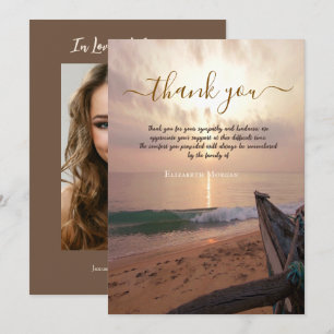 Sunset Ocean Boat Photo Celebration Of Life  Thank You Card