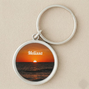 Sunset Ocean Custom Name Keychain