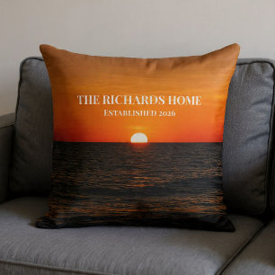 Sunset Ocean Custom Name Throw Pillow