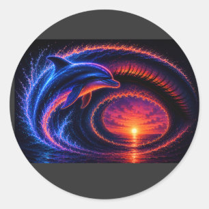 Sunset Ocean Dolphin Classic Round Sticker