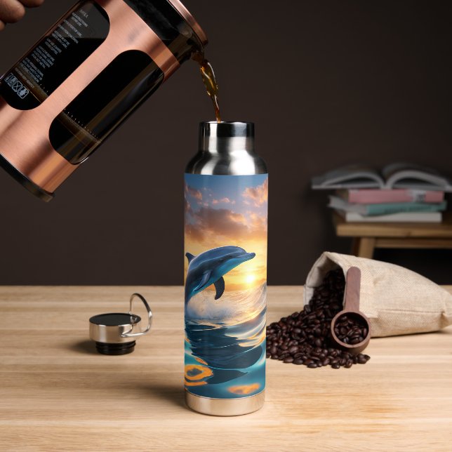 Sunset Ocean Dolphin Water Bottle (Coffee)
