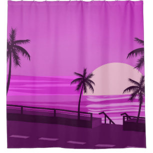 Sunset, ocean, evening, palm trees sea shore,