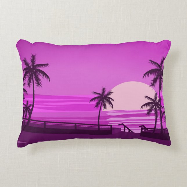 Sunset,  ocean,  evening,  palm trees sea shore,   accent pillow (Front)