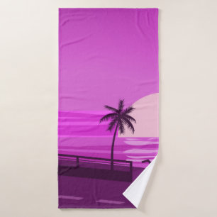 Sunset,  ocean,  evening,  palm trees sea shore,   bath towel
