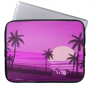 Sunset, ocean, evening, palm trees sea shore, laptop sleeve