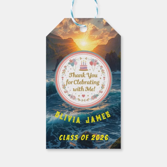 Sunset Ocean Nature Graduation Thank You Gift Tag (Back)