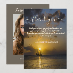 Sunset Ocean Sailboat Photo Celebration Of Life  Thank You Card