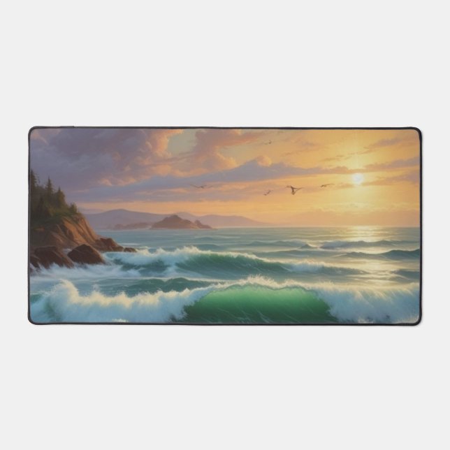 Sunset Ocean Seascape Painting Artwork Desk Mat (Front)