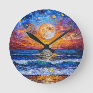 Sunset ocean seascape round clock