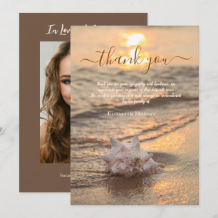 Sunset Ocean Seashell Photo Celebration Of Life  Thank You Card