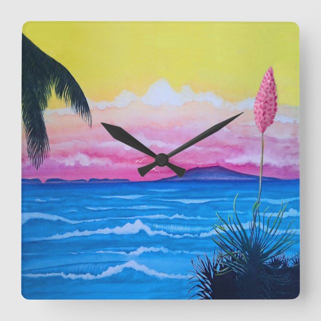 Sunset Ocean  Square Wall Clock (Front)