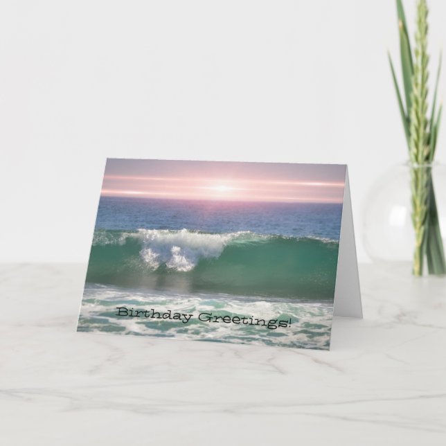 Sunset Ocean Wave Birthday Card (Front)