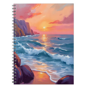 Sunset Ocean Waves Beach Watercolor Painting Notebook