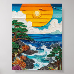 Sunset ocean waves poster