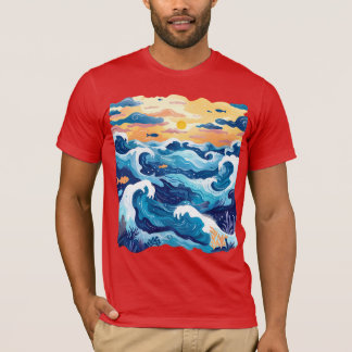 Sunset Ocean Waves T-Shirt – Artistic Sea and Sky 